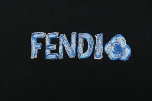 Fendi Gradient Logo Embroidered Hoodie Black Front Print