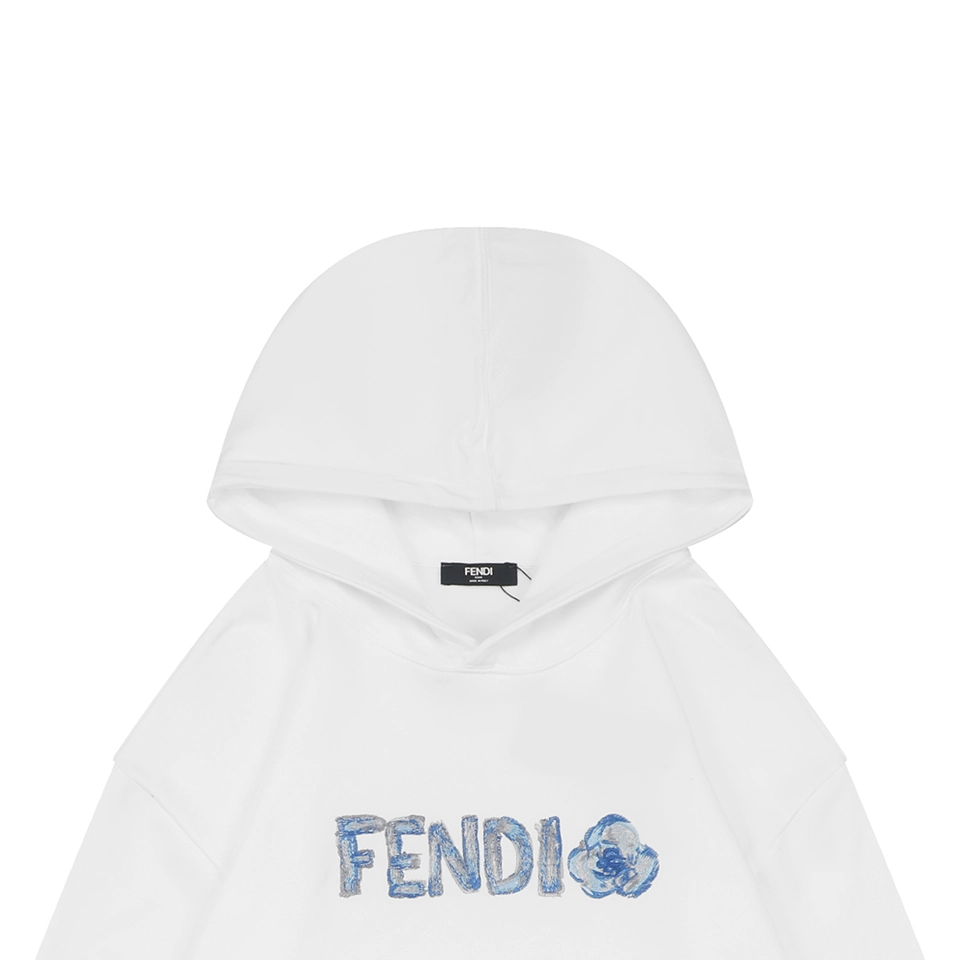 Fendi Gradient Logo Embroidered Hoodie White