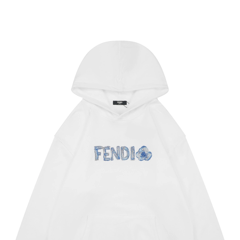 Fendi Gradient Logo Embroidered Hoodie White