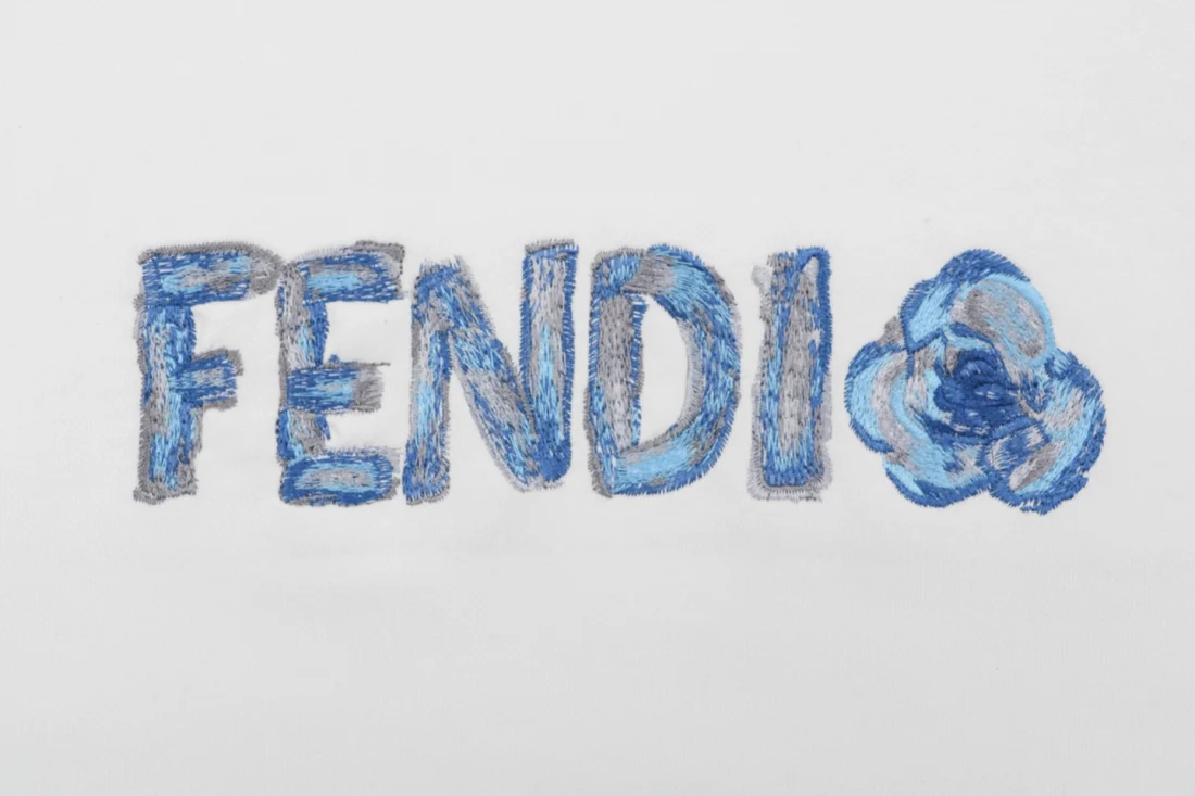 Fendi Gradient Logo Embroidered Hoodie White Front Print