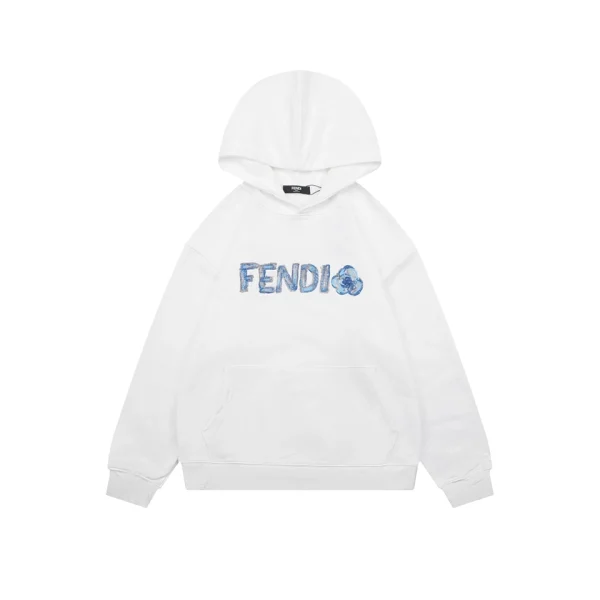 Fendi Gradient Logo Embroidered Hoodie White Front Print