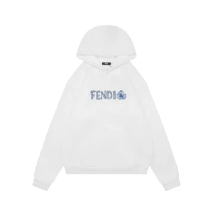 Fendi Gradient Logo Embroidered Hoodie White Front view