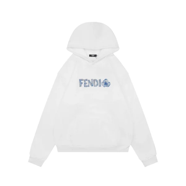 Fendi Gradient Logo Embroidered Hoodie White Front view