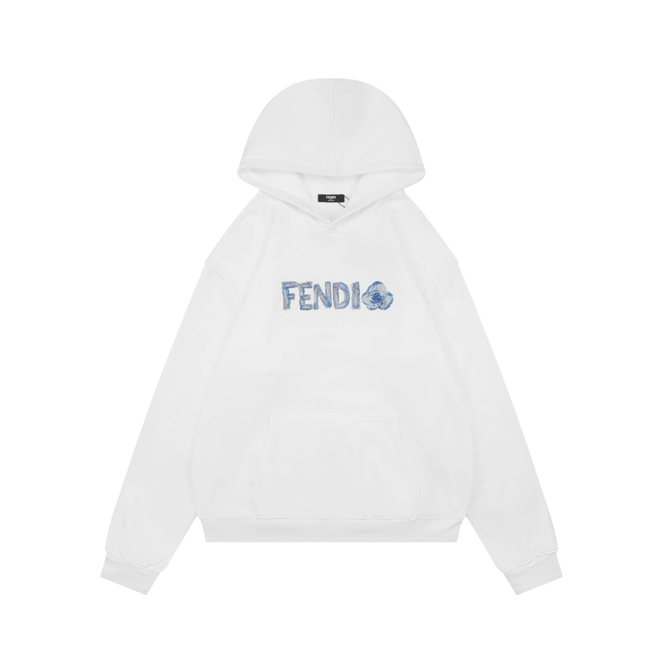 Fendi Gradient Logo Embroidered Hoodie White Front view