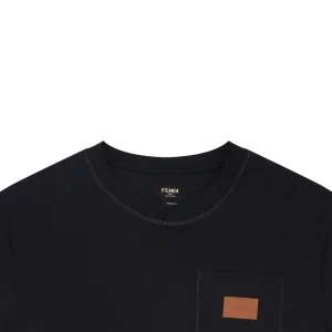 Fendi Leather Logo Pocket Contrast Stitch T-Shirt Black