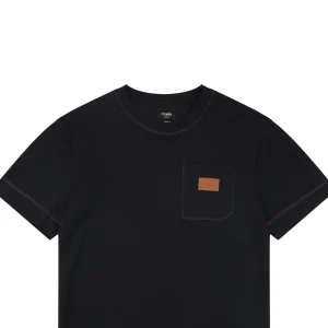 Fendi Leather Logo Pocket Contrast Stitch T-Shirt Black