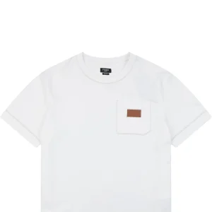 Fendi Leather Logo Pocket Contrast Stitch T-Shirt White