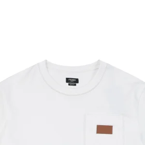 Fendi Leather Logo Pocket Contrast Stitch T-Shirt White