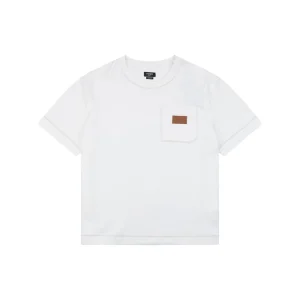 Fendi Leather Logo Pocket Contrast Stitch T-Shirt White Front view