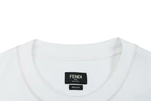 Fendi Leather Logo Pocket Contrast Stitch T-Shirt White Collar