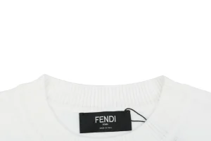 Fendi Tonal FF Embroidered Knit T-Shirt White Collar