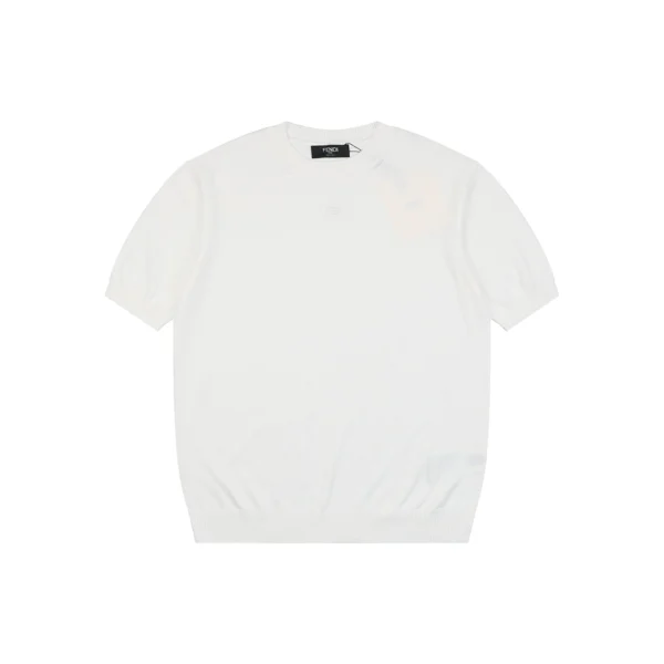Fendi Tonal FF Embroidered Knit T-Shirt White Front view