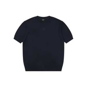 Fendi Tonal FF Embroidered Knit T-Shirt Black Front view