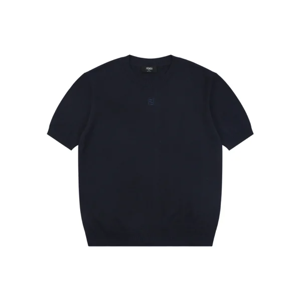 Fendi Tonal FF Embroidered Knit T-Shirt Black Front view