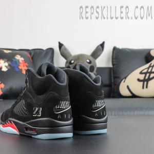 Air Jordan 5 Retro ‘Halloween’ heel detail featuring Nike Air branding, embroidered 23 logo and icy blue outsole