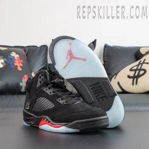 Air Jordan 5 Retro ‘Halloween’ outsole view featuring an icy translucent sole with red Jumpman branding