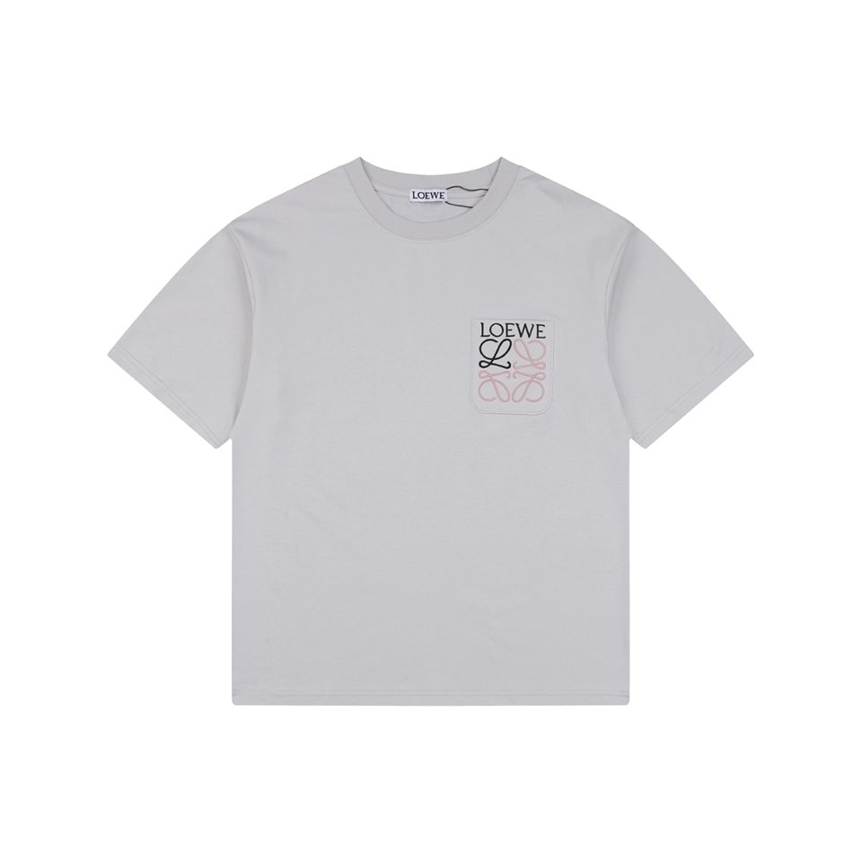 Loewe Pocket Contrast Anagram Embroidery T-Shirt Grey Front view
