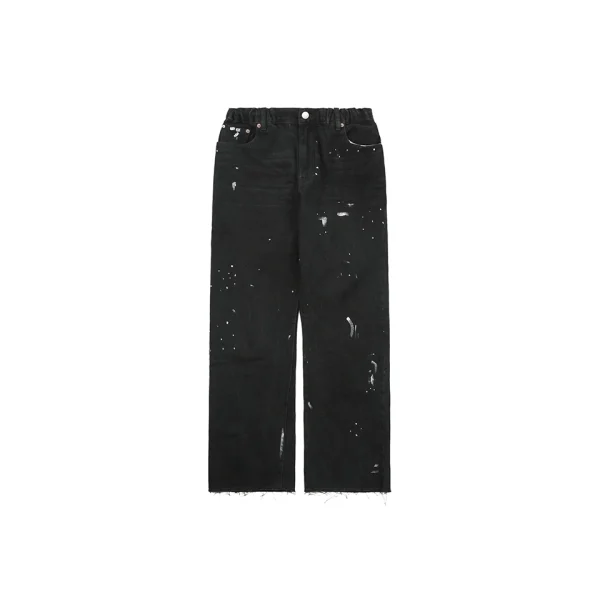 Maison Margiela Paint Splatter Distressed Black Denim Pants Front view