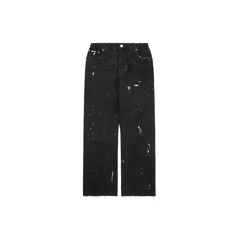 Maison Margiela Paint Splatter Distressed Black Denim Pants Front view