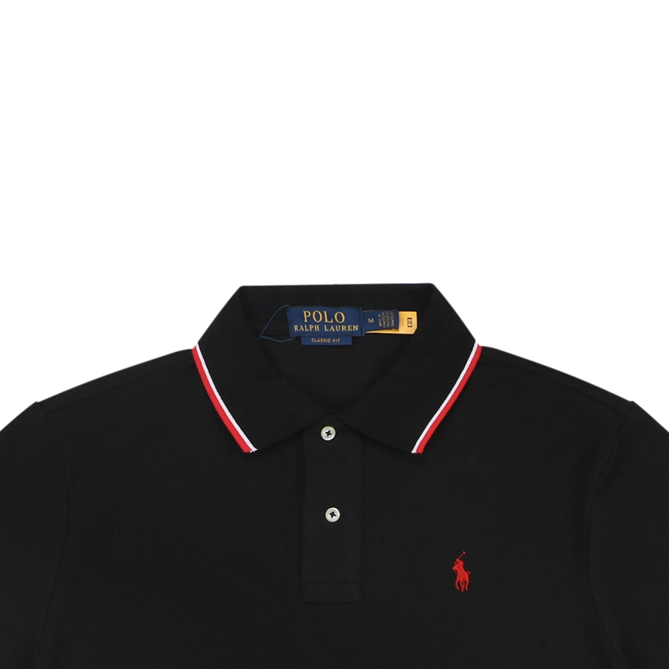Ralph Lauren Contrast Trim Pony Embroidered Polo T-Shirt Black