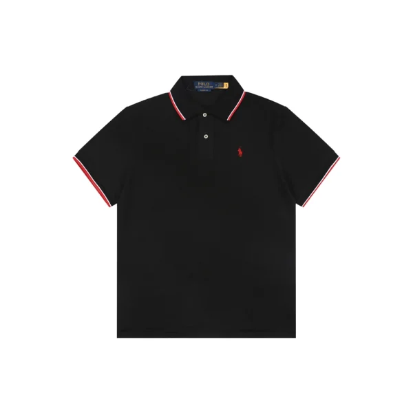 Ralph Lauren Contrast Trim Pony Embroidered Polo T-Shirt Black Front view