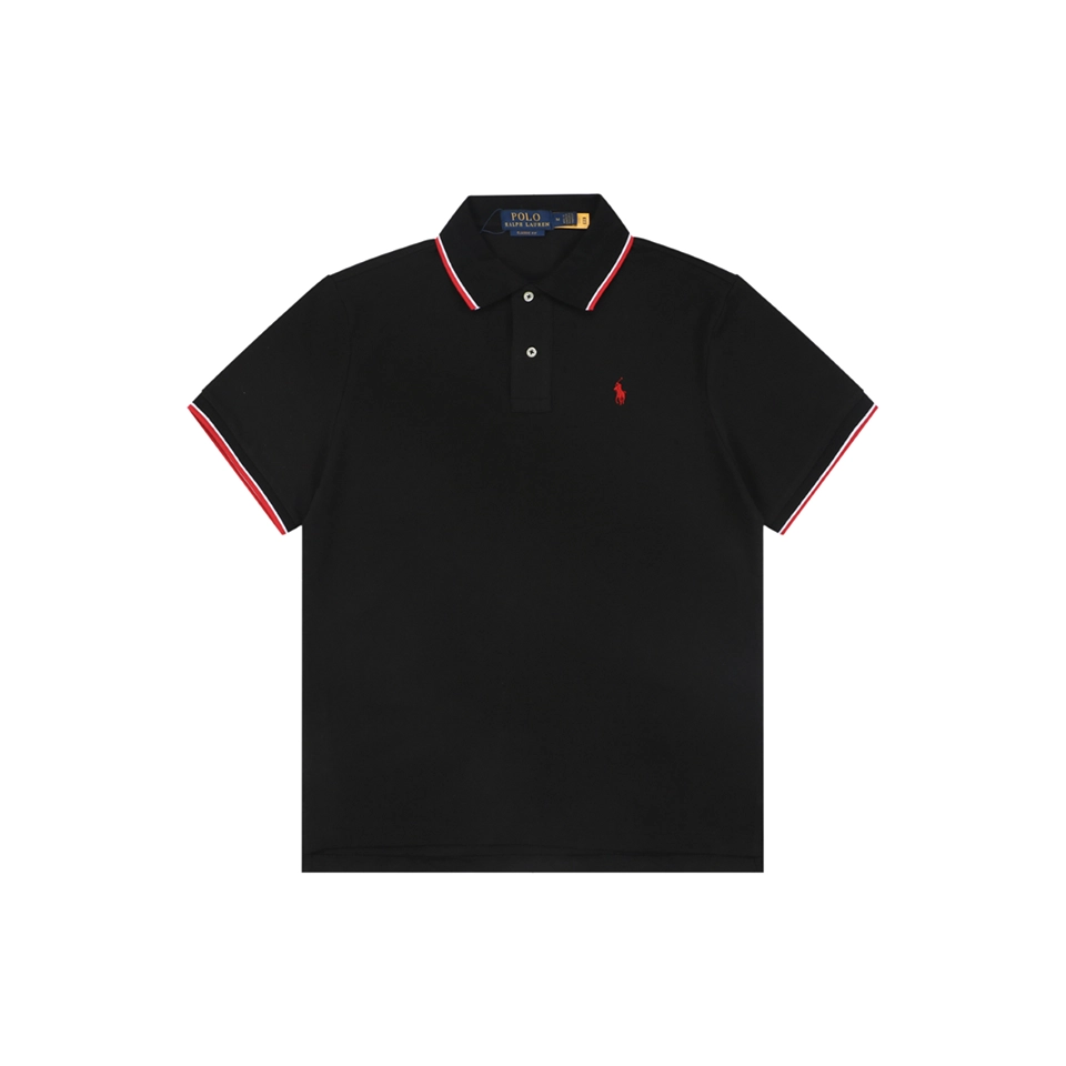 Ralph Lauren Contrast Trim Pony Embroidered Polo T-Shirt Black Front view