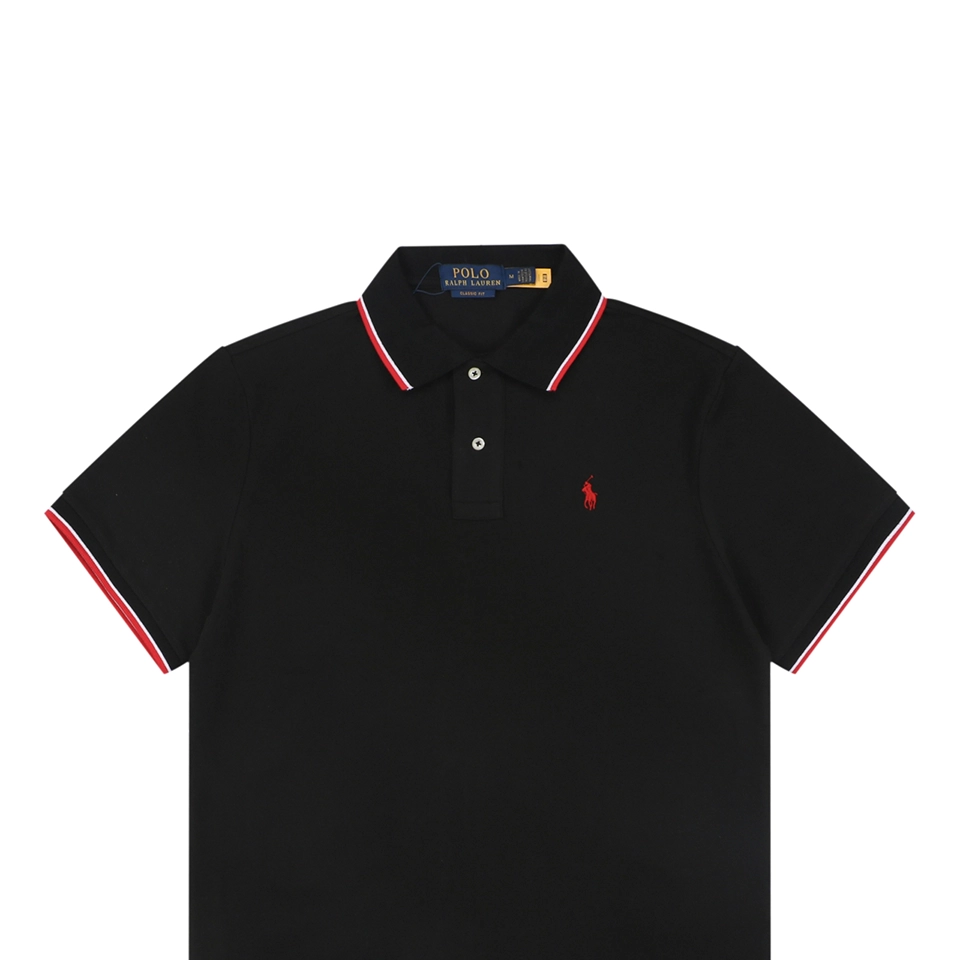 Ralph Lauren Contrast Trim Pony Embroidered Polo T-Shirt Black