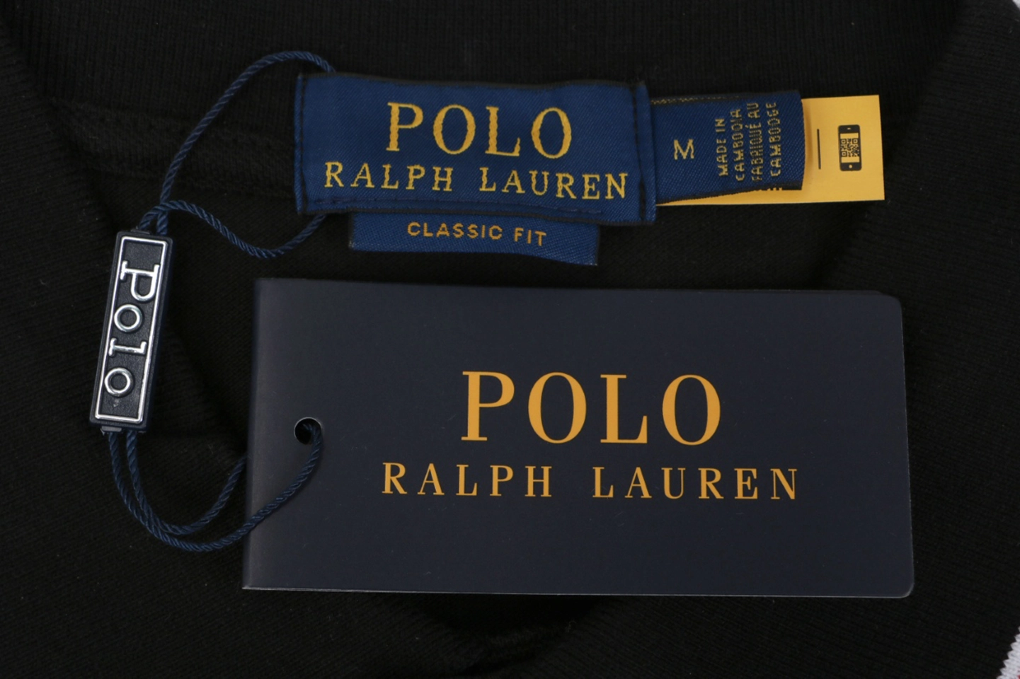 Ralph Lauren Contrast Trim Pony Embroidered Polo T-Shirt Black Brand label