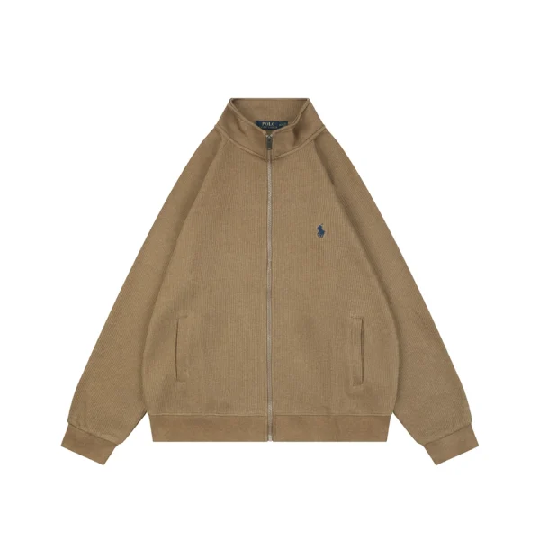 Ralph Lauren Pony Embroidered Ribbed Full-Zip Track Jacket Brown Front view