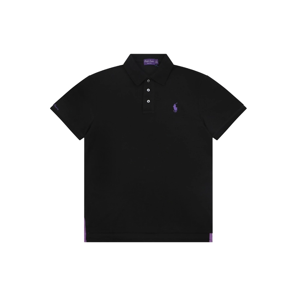 Ralph Lauren Purple Pony Logo Polo T-Shirt Black Front view