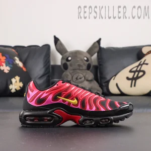 Supreme x Nike Air Max Plus TN ‘University Red’ profile view featuring the iconic TN silhouette with black midsole and red support structure