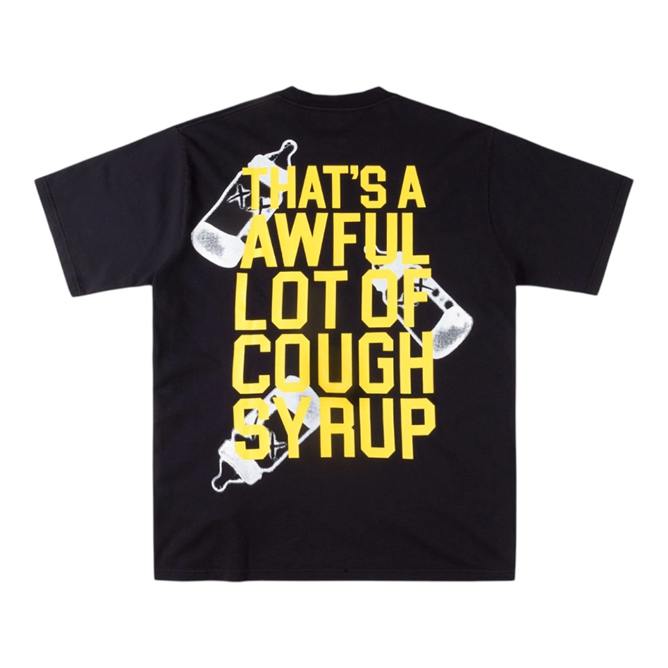 That’s A Awful Lot Of Cough Syrup Bottle Scatter Graphic T-Shirt Back view