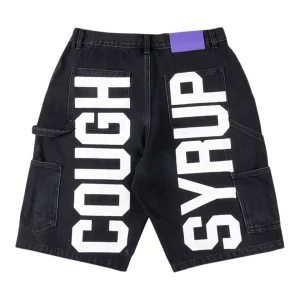 That’s A Awful Lot Of Cough Syrup Cargo Denim Shorts Black Back view