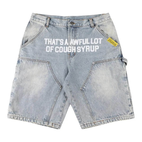That’s A Awful Lot Of Cough Syrup Cargo Denim Shorts Grey Front view