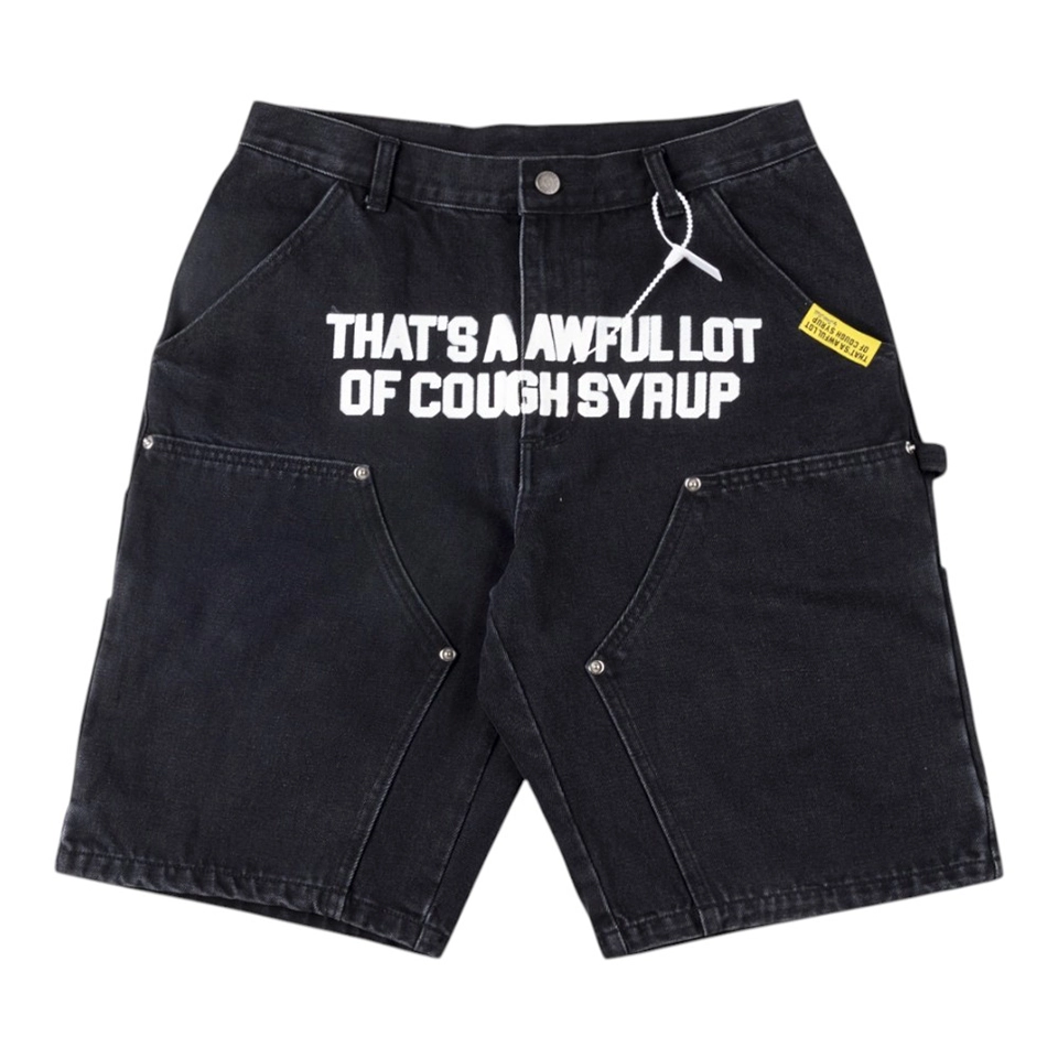 That’s A Awful Lot Of Cough Syrup Cargo Denim Shorts Black Front view