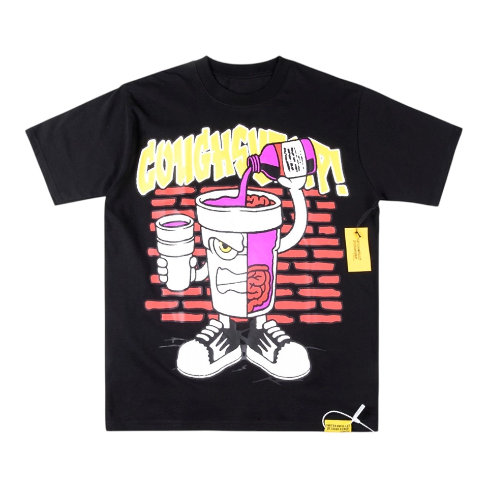 That’s A Awful Lot Of Cough Syrup Cartoon Cup Graphic T-Shirt Black Front view