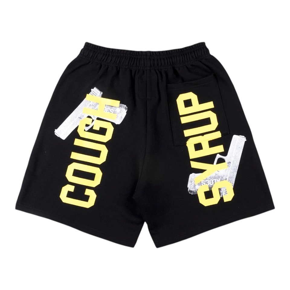 That’s A Awful Lot Of Cough Syrup Gun Graphic Shorts Black Back view