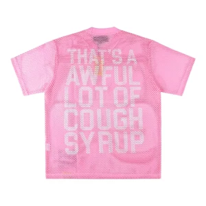 That’s A Awful Lot Of Cough Syrup Mesh Graphic T-Shirt Pink Back view