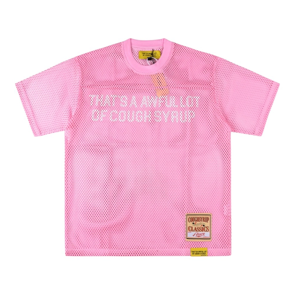 That’s A Awful Lot Of Cough Syrup Mesh Graphic T-Shirt Pink Front view