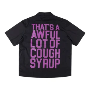 That’s A Awful Lot Of Cough Syrup Purple Text Button Up T-Shirt Black Back view