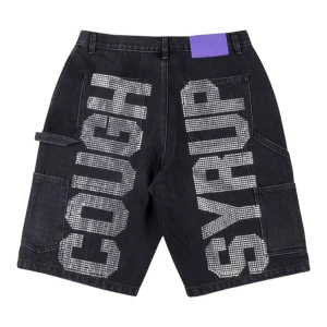 That’s A Awful Lot Of Cough Syrup Rhinestone Denim Shorts Black Back view
