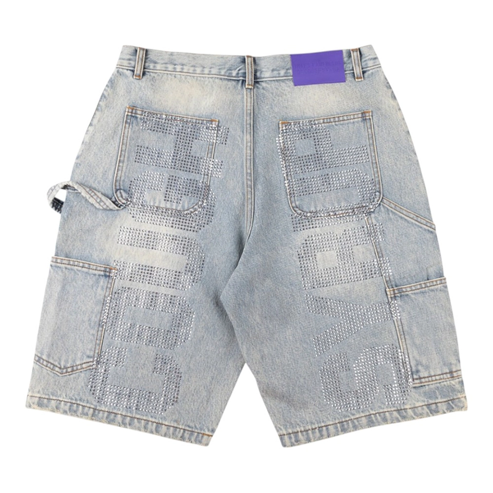 That’s A Awful Lot Of Cough Syrup Rhinestone Denim Shorts Grey Back view