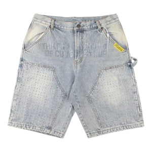 That’s A Awful Lot Of Cough Syrup Rhinestone Denim Shorts Grey Front view