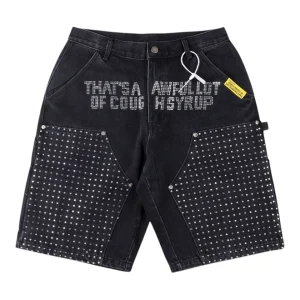 That’s A Awful Lot Of Cough Syrup Rhinestone Denim Shorts Black Front view