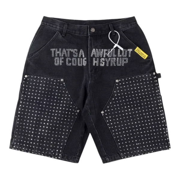 That’s A Awful Lot Of Cough Syrup Rhinestone Denim Shorts Black Front view