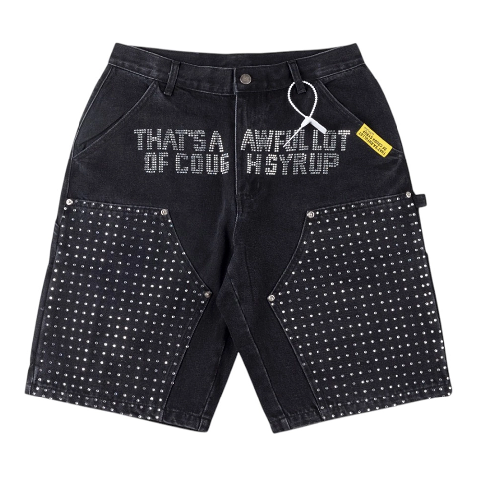 That’s A Awful Lot Of Cough Syrup Rhinestone Denim Shorts Black Front view