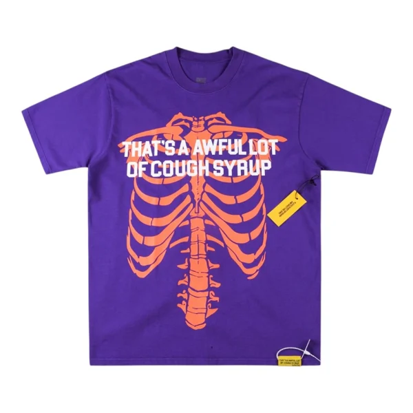 That’s A Awful Lot Of Cough Syrup Skeleton Rib Cage Graphic T-Shirt Purple Front view