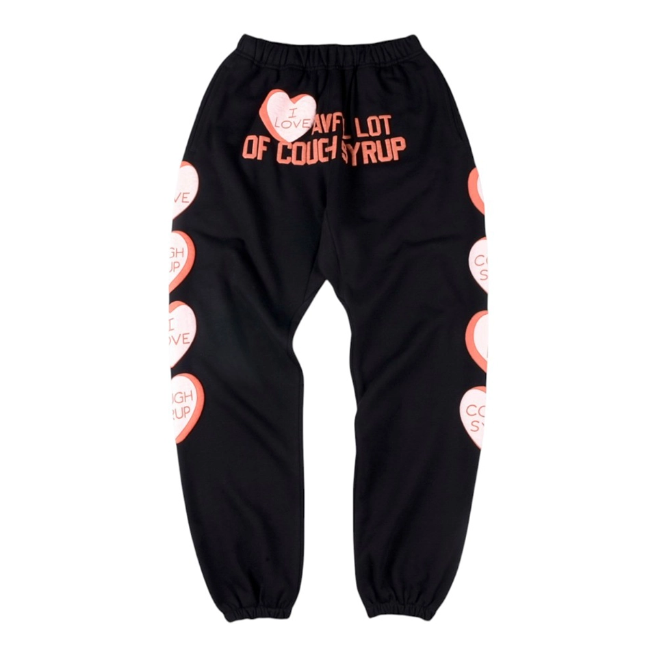 That’s A Awful Lot of Cough Syrup Heart Graphic Sweatpants Black Front view