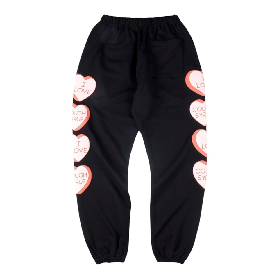 That’s A Awful Lot of Cough Syrup Heart Graphic Sweatpants Black Back view