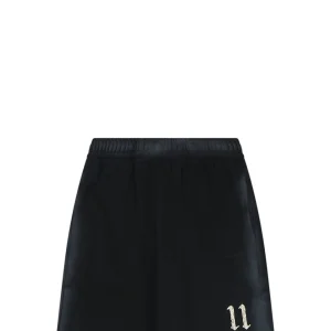 We11done Distressed 11 Logo Printed Wide Leg Pants